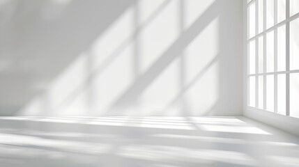 Aufkleber - Abstract white studio background for product presentation Empty gray room with shadows of window Display product with blurred backdrop : Generative AI