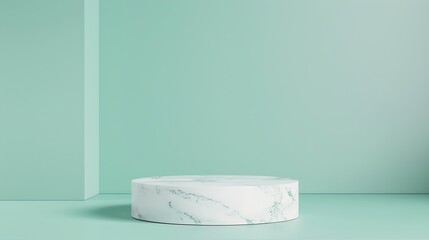 Fototapete - white marble podium on mint color background : Generative AI
