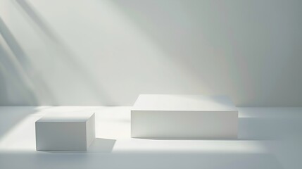 White 2 square stage for products display for products showcase on texture background promotion display Real photo white square podiums Minimal concept Copy space : Generative AI