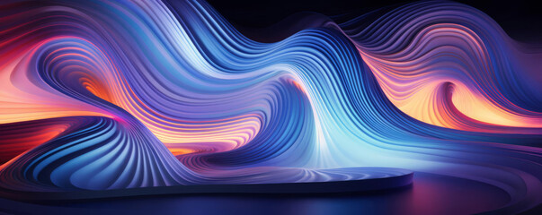 Wall Mural - design a digital masterpiece featuring smooth, rippling forms bathed in neon light, each curve is fr