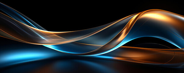 Wall Mural - flowing ribbons of blue and gold light, curving gently in a dark space, high resolution and free of 