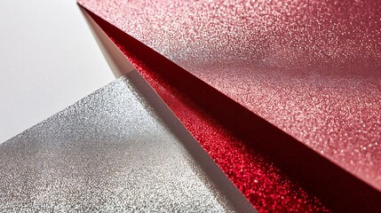 Poster - From above layout of pastel glitter cardboard sheets in brown white red and grey shiny shades : Generative AI