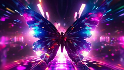 Wall Mural - Beautiful Colorful electric butterfly isolated , Butterfly disco style
