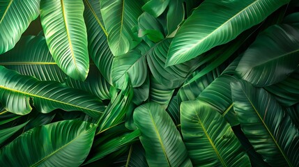 Poster - Creative tropical green leaves layout Nature spring concept Flat lay : Generative AI