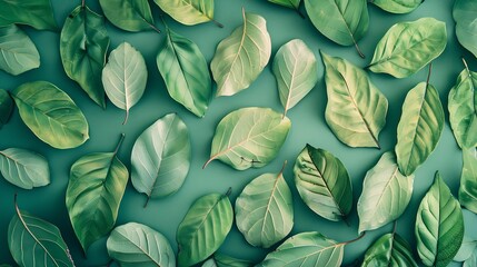 Poster - Creative layout made of green leaves Flat lay Nature background : Generative AI