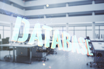 Aufkleber - Double exposure of Database word sign on a modern furnished office background, global research and analytics concept