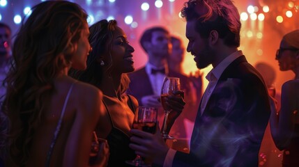 Couples Dancing And Drinking At Evening Party hyper realistic 