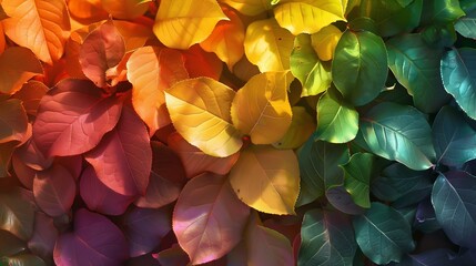 Poster - Autumn leaves rainbow color gradient Autumn season change concept : Generative AI