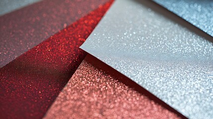 Poster - From above layout of pastel glitter cardboard sheets in brown white red and grey shiny shades : Generative AI