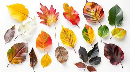 Wall Mural - Autumn creative composition Colorful leaves on white background Fall leaves Autumn background Flat lay top view copy space : Generative AI