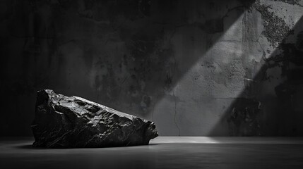 Poster - Studio room concrete spotlight wall black background Display dark gray stone with product showcase : Generative AI