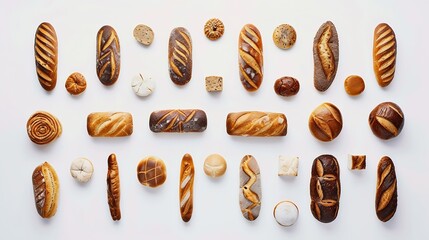 Poster - Creative layout made of breads on white background Flat lay Food concept : Generative AI