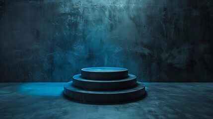 Poster - Black and blue abstract cement step wall or podium and studio room  interior texture for display products wall background : Generative AI