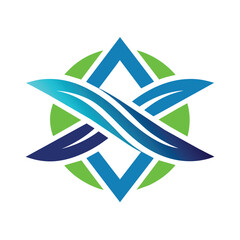 Poster - A clean modern logo in blue and green colors with intersecting paths for a company brand identity, A clean, modern logo featuring intersecting paths symbolizing travel options