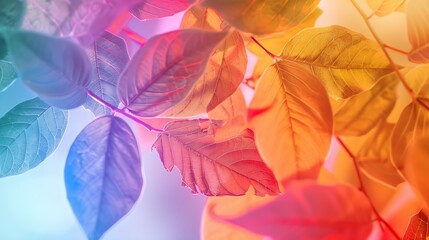 Poster - Autumn leafs colorful rainbow color gradient summer autumn season change concept : Generative AI