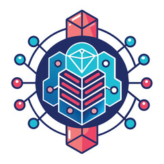 Poster - Stylized diamond within intricate geometric shapes creating a futuristic logo design, A futuristic logo embodying the concept of machine learning and neural networks
