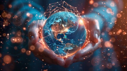 Human hands, Earth emerges as a symbol of global network connections and innovative technology. A concept representing science, communication, and energy-saving. Background , Big data analytics