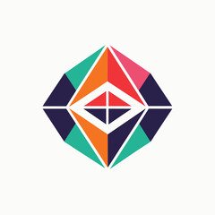 Poster - A vibrant geometric design with a central diamond shape surrounded by colorful patterns and shapes, A logo design incorporating geometric shapes, minimalist logo