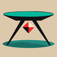 Poster - Green table displaying a solitary red triangle geometric shape in a minimalist setting, A minimalist coffee table with a geometric shape and a single bold accent color