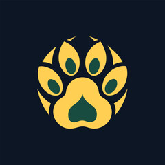 Poster - A minimalist design featuring a yellow and green lions paw print on a sleek black background, A minimalist design of a lion's pawprint, minimalist logo