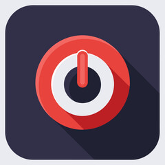 Poster - Red and white power button casting a long shadow on a surface, A minimalist interpretation of a power button or on/off switch