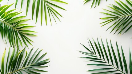 Wall Mural - Tropical palm leaves on white background Summer concept Flat lay top view copy space : Generative AI