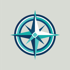 Poster - A blue and white compass symbol against a neutral gray backdrop, A minimalist logo featuring a compass symbol for a travel navigation app