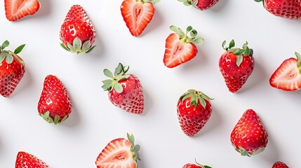 Poster - Creative layout made of strawberry on the white background Flat lay Food concept Macro  concept : Generative AI