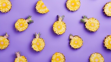 Poster - Creative layout made of pineapple on the purple background Flat lay Food concept Macro  concept : Generative AI