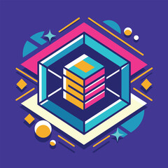 Poster - A cube is surrounded by various geometric shapes in a modern illustration, A modern interpretation of an e-commerce logo using geometric shapes