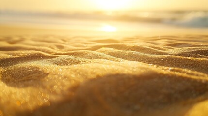 Wall Mural - Beach summer background  with fine golden sand sunset sea and copyspace : Generative AI