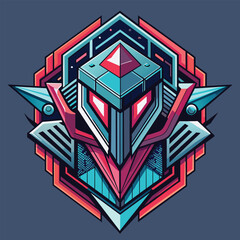 Poster - A stylized representation of a robot head with sleek geometric features, A sleek, geometric design inspired by the latest advancements in artificial intelligence