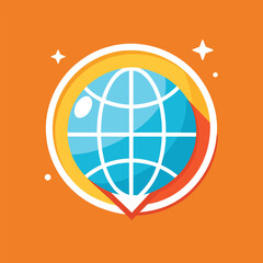 Wall Mural - a blue and orange globe adorned with stars floating in space, a sleek, minimalist design featuring a