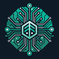 Poster - A close-up of a hexagonal computer circuit board, showcasing a sleek and modern design, A sleek and minimalist design featuring circuit board patterns