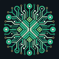 Fototapete - A computer circuit board with a green and white color scheme, showing intricate patterns and connections, A sleek and minimalist design featuring circuit board patterns
