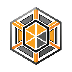 Poster - Sleek and modern hexagonal logo design in orange and grey colors, A sleek and modern interpretation of honeycomb patterns, minimalist logo