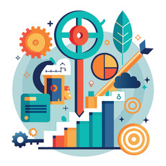 Poster - a graphic displaying a bar graph with a clock and various other items for data analysis and time tra