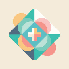 Poster - Square shape with a plus sign in soothing pastel color scheme, Abstract geometric shapes in soothing pastel colors for a clinic's logo