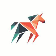 Poster - A horse created from triangles, standing out against a white background, Abstract geometric shapes resembling a horse, minimalist logo