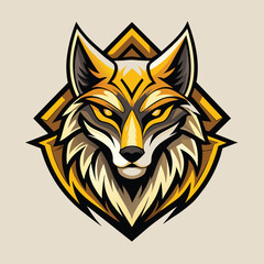 Poster - A foxs head set against a yellow triangle backdrop, Abstract luxury wolf head vector monogram logo design