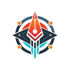 Poster - Stylized logo featuring two fish inside a circular shape, representing a minimalist design, abstract technology logo design, minimalist logo