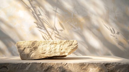 Poster - Beige concept product display podium Rock Stone with blurred background with sunlight shadow : Generative AI
