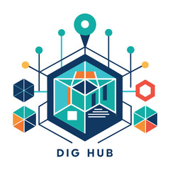 Fototapete - The logo for Dig Hub, a digital technology hub, featuring a modern and sleek design with innovative elements, Basic illustration of a digital technology hub, minimalist logo