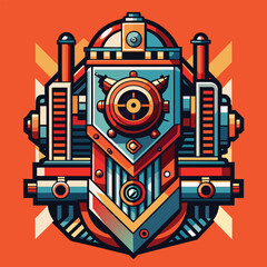 Poster - Stylized machine featuring a clock, with bold lines and clean edges in the design, Bold lines and clean edges inspired by advanced machinery
