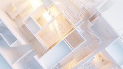 Poster - Top view of architectural design project of new modern home Creative construction studio background Abstract blueprint drawing and divider : Generative AI
