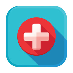Poster - A blue square with a white cross on it, Contemporary representation of a healthcare app icon with a medical cross
