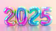 stylish holographic 2025 balloons with pastel colors for new year celebration
