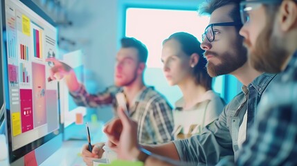 Aufkleber - Group of ux developer and ui designer brainstorming about app interface design at modern office Creative digital development agency : Generative AI