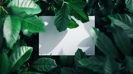 Aufkleber - Creative layout made of green leaves with paper blank card Nature eco environment concept : Generative AI