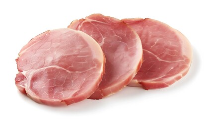 Aufkleber - round pieces of ham isolated on white background three pieces of pork ham cut into slices laid out to create layout italian food with clipping path : Generative AI